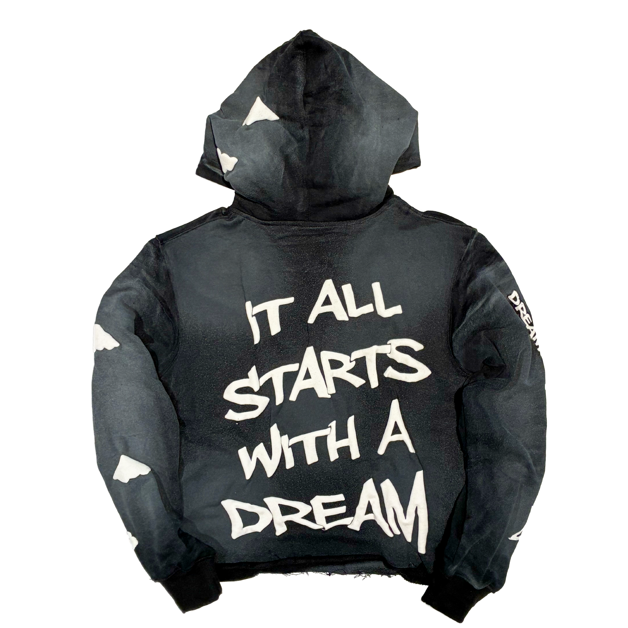 ‘HEAD IN THE CLOUDS’ PUFF PRINT CROPPED HOODIE (BLACK)