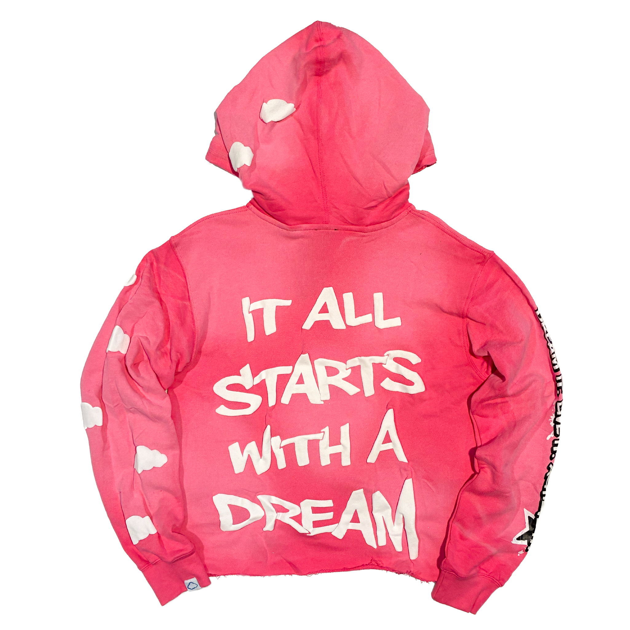 ‘HEAD IN THE CLOUDS’ PUFF PRINT CROPPED HOODIE (PINK)