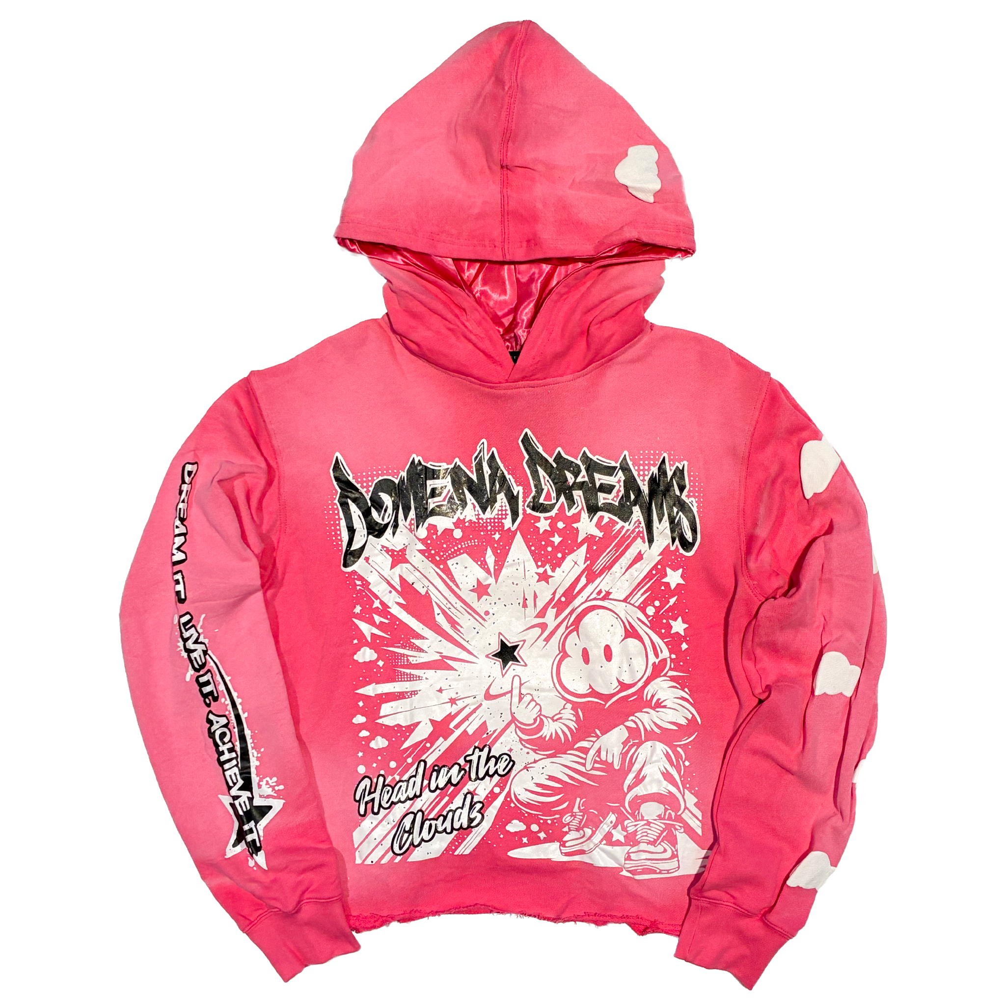 ‘HEAD IN THE CLOUDS’ PUFF PRINT CROPPED HOODIE (PINK)