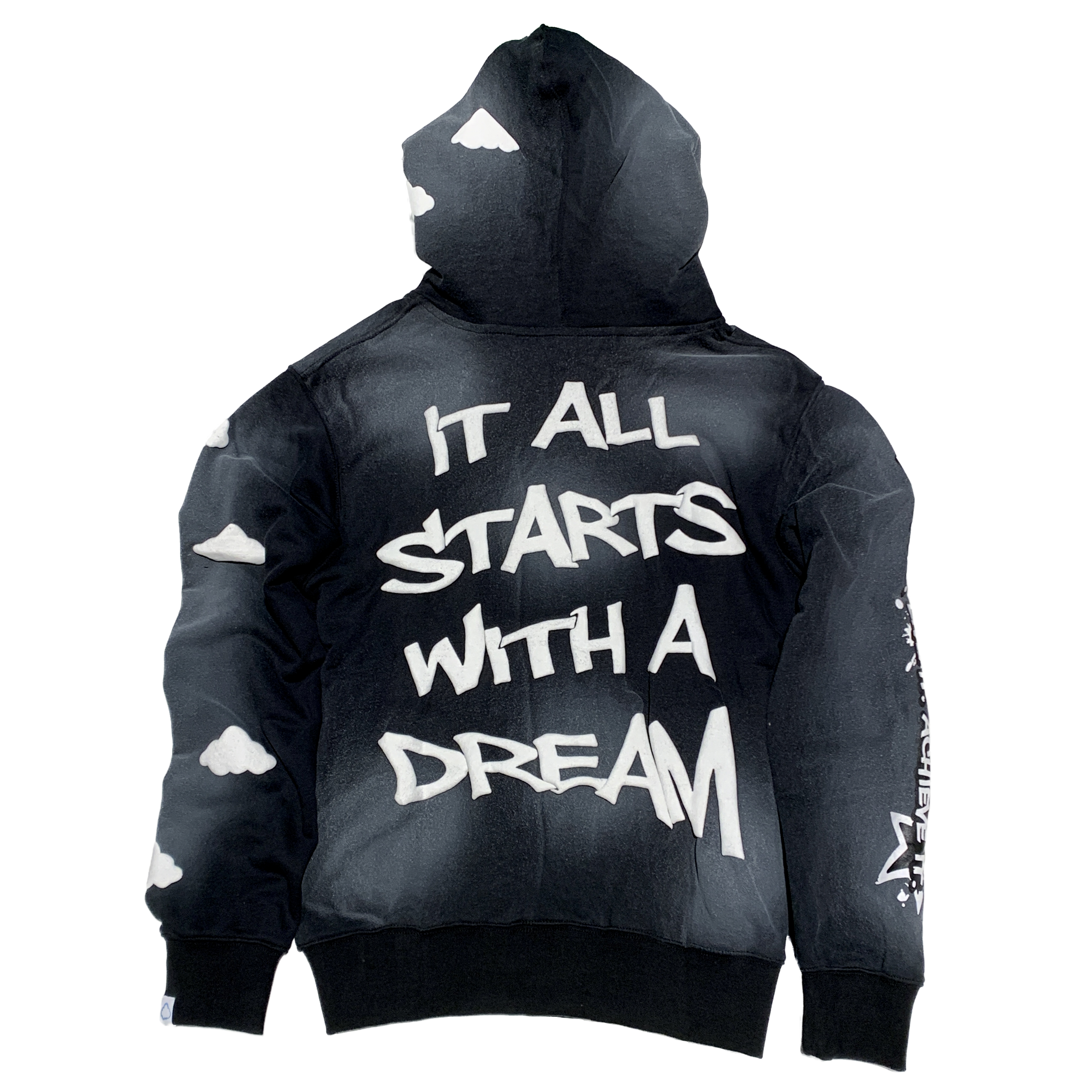 ‘HEAD IN THE CLOUDS’ PUFF PRINT ZIP UP (BLACK)