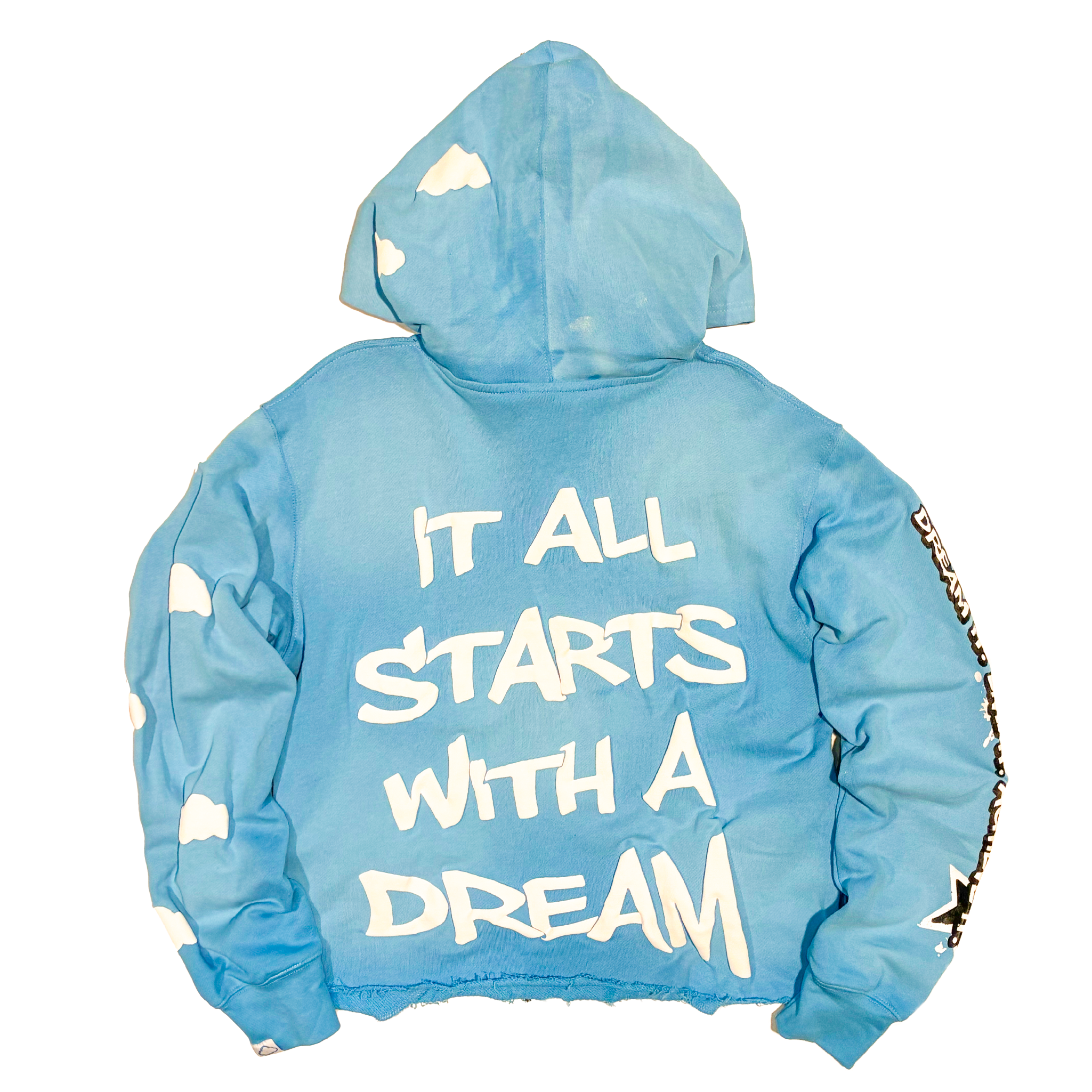 ‘HEAD IN THE CLOUDS’ PUFF PRINT CROPPED HOODIE (SKY BLUE)